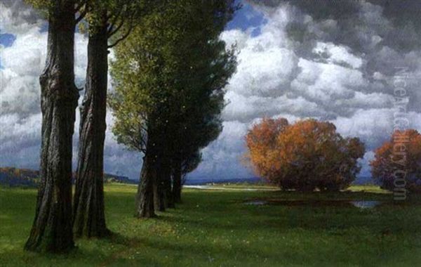 Baumlandschaft Bei Aufziehendem Gewitter Oil Painting by Traugott Hermann Ruedisuehli