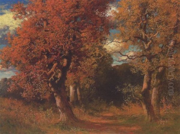 Herbstwald Oil Painting by Traugott Hermann Ruedisuehli