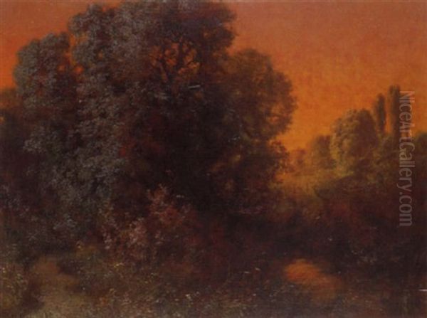 Sommerabend Bei Einem Wald Oil Painting by Traugott Hermann Ruedisuehli