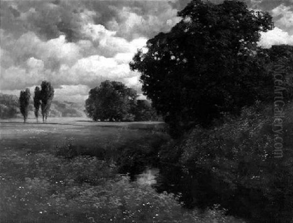 Landschaft Unter Einem Leicht Bewolkten Sommerhimmel Oil Painting by Traugott Hermann Ruedisuehli