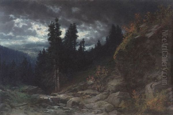 Felsige Landschaft Mit Bachlauf Nach Dem Gewitter Oil Painting by Traugott Hermann Ruedisuehli