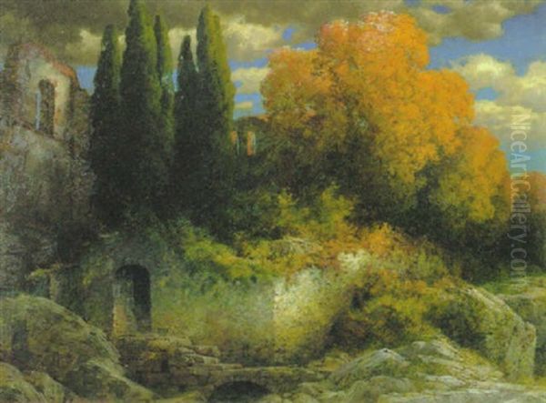 Sudliche Landschaft Im Herbst Oil Painting by Traugott Hermann Ruedisuehli