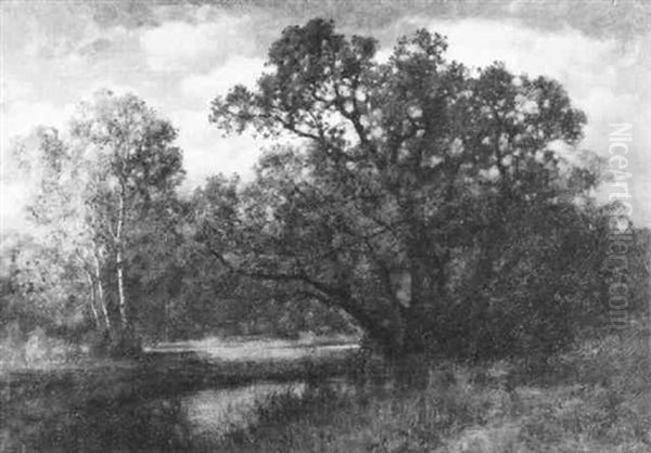 Baume Am Bachlauf Im Herbstlaub Oil Painting by Traugott Hermann Ruedisuehli