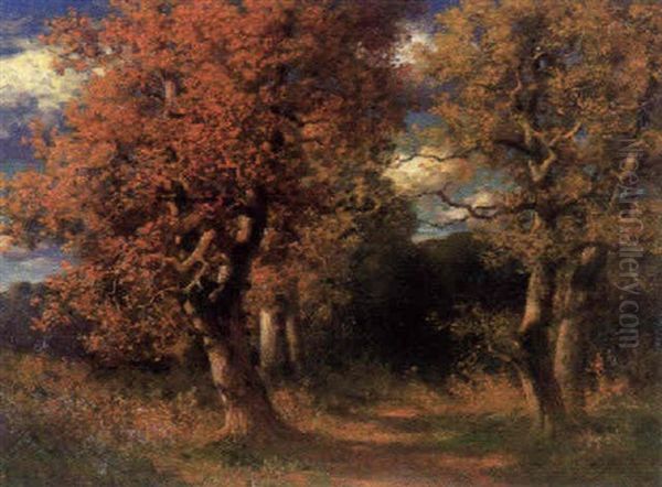 Herbstwald Oil Painting by Traugott Hermann Ruedisuehli