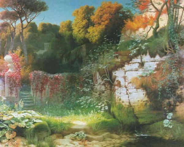 Herbstliche Parklandschaft Oil Painting by Traugott Hermann Ruedisuehli