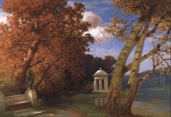 Herbstliche Parklandschaft Oil Painting by Traugott Hermann Ruedisuehli