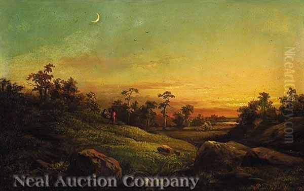 At Sunset - Indians On The Hill Oil Painting by Harold Rudolph