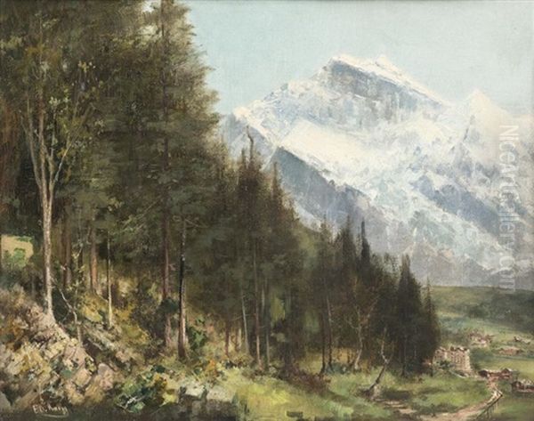 Jungfrau Depuis Wengen Oil Painting by Eduard Rueegg