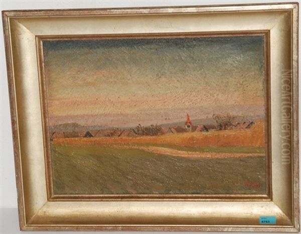 Sommerliche Landschaft Mit Blick Auf Die Dacher Eines Dorfes Oil Painting by Ernst Georg Rueegg