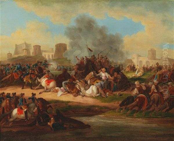 The Battle Of Petrovaradin Oil Painting by Georg Philipp Rugendas the Elder