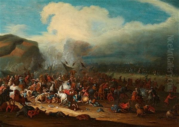 Cavalry Battle Oil Painting by Georg Philipp Rugendas the Elder