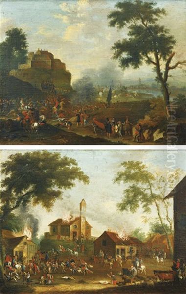 Scenes D'escarmouches Oil Painting by Georg Philipp Rugendas the Elder