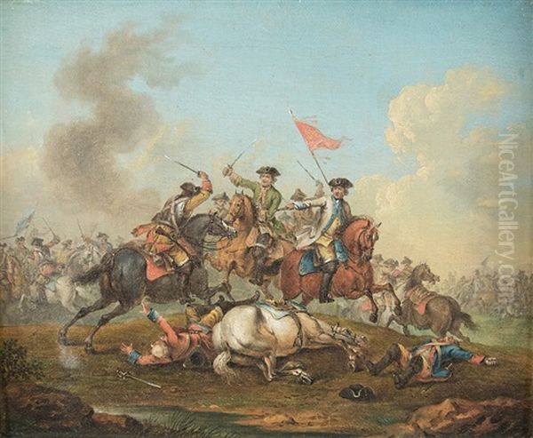 A Pair Of Battle Scenes Oil Painting by Georg Philipp Rugendas the Elder