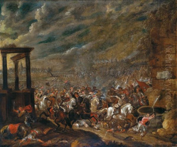 Reiterschlacht Aus Der Zeit Der Turkenkriege (die Turken Vor Wien?) Oil Painting by Georg Philipp Rugendas the Elder