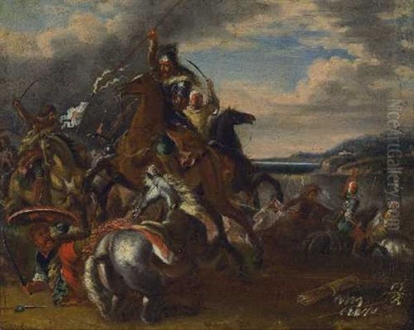 Reiterschlacht Oil Painting by Georg Philipp Rugendas the Elder