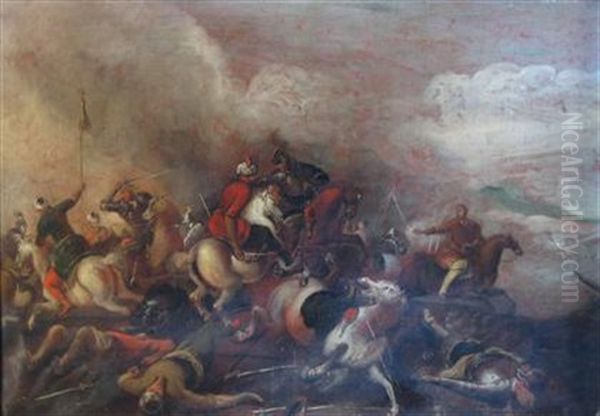 A Cavalry Skirmish With The Turks Oil Painting by Georg Philipp Rugendas the Elder