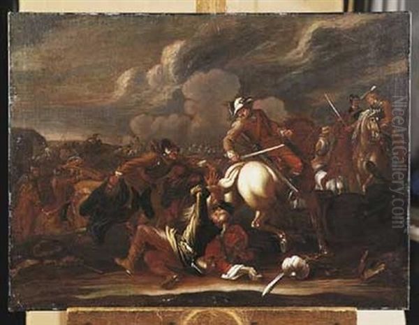 Scene De Combat Entre Les Turcs Et Les Hongrois Oil Painting by Georg Philipp Rugendas the Elder