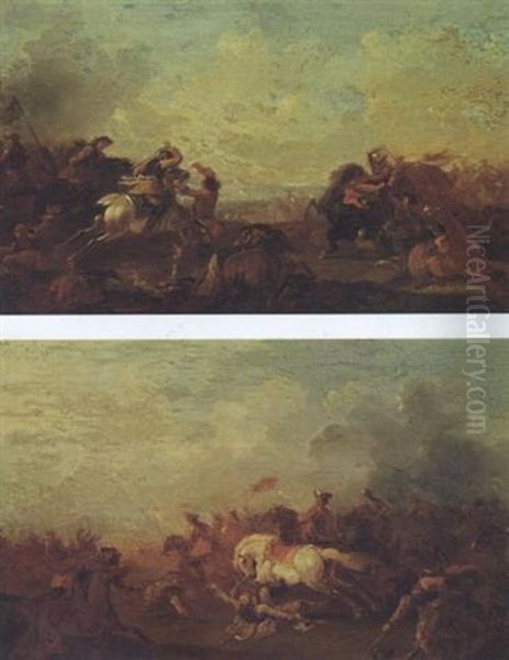 Cavalry Battle Oil Painting by Georg Philipp Rugendas the Elder