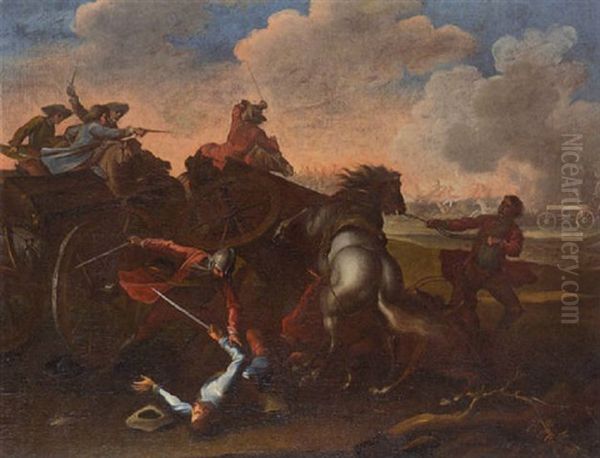 Umkippender Wagen Oil Painting by Georg Philipp Rugendas the Elder