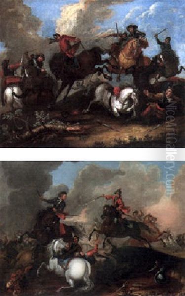 Cavalry Skirmish Oil Painting by Georg Philipp Rugendas the Elder