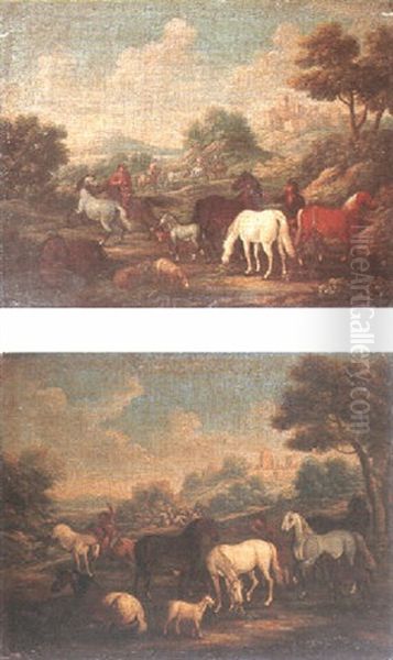 Pferde Und Reiter In Hugeliger Landschaft Oil Painting by Georg Philipp Rugendas the Elder