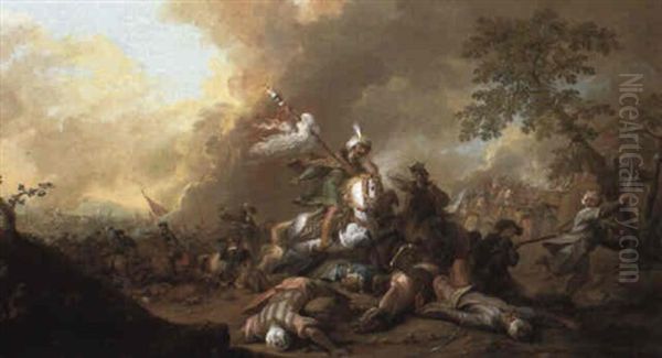 Cavalry Skirmish Between Turks And Christians Oil Painting by Georg Philipp Rugendas the Elder