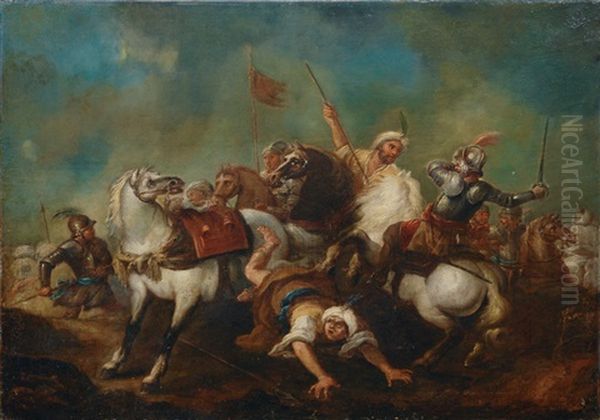 Cavalry Skirmish With Turks by Georg Philipp Rugendas the Younger