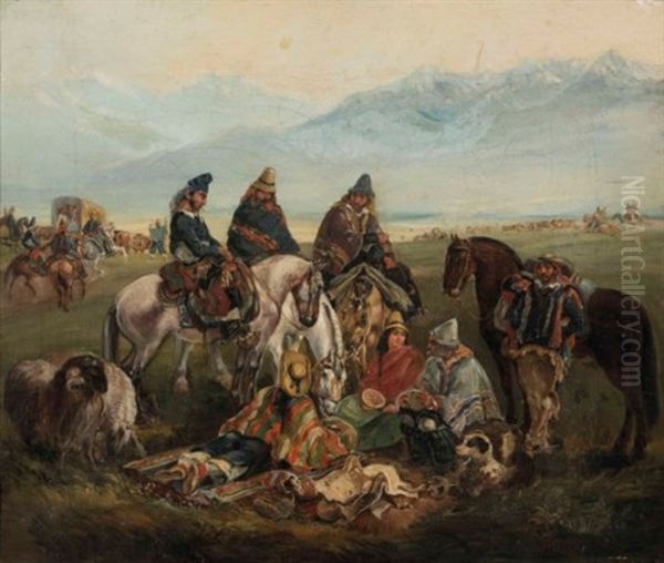 Huasos Maulinos (chilean Horsemen) Oil Painting by Johann Moritz Rugendas