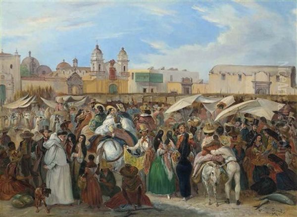 The Independencia Market, Lima Oil Painting by Johann Moritz Rugendas