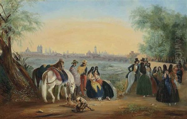 The Paseo In The Alameda Gardens, Overlooking The Rimac And Lima Oil Painting by Johann Moritz Rugendas