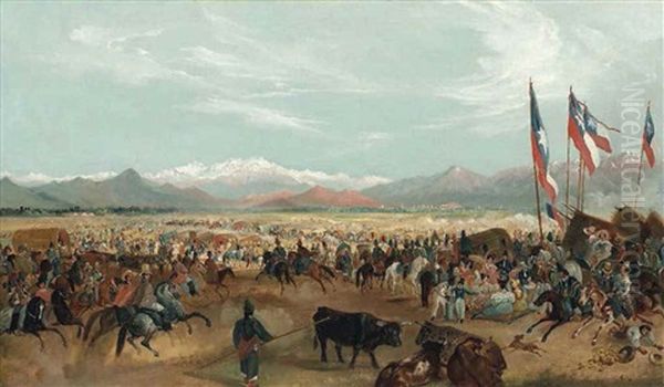 The Arrival Of President Prieto At La Pampilla Oil Painting by Johann Moritz Rugendas