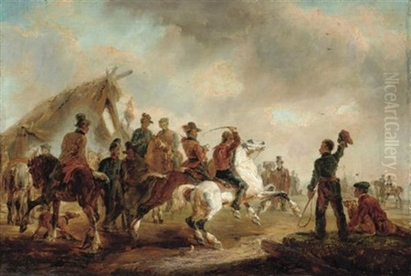 Carrera Cuadrera -- Campamento Militar Cerca De Montevideo Oil Painting by Johann Moritz Rugendas