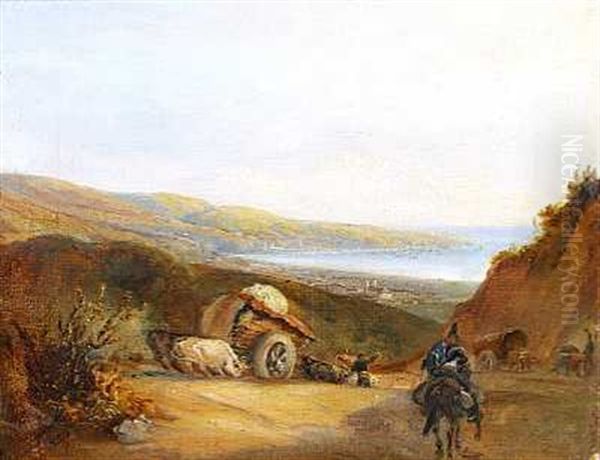 Udsigt Mod Valparaiso Set Fra Vejen Til Santiago Oil Painting by Johann Moritz Rugendas