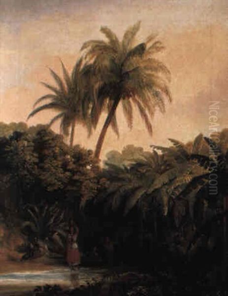 India Mexicana Banandose En El Rio Valparaiso Colima Oil Painting by Johann Moritz Rugendas