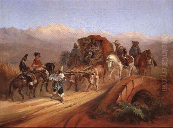 Paseo A Los Banos De Colina. Chile Oil Painting by Johann Moritz Rugendas