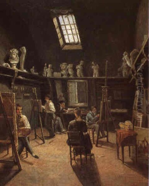 El Atelier Del Artista Oil Painting by Johann Moritz Rugendas