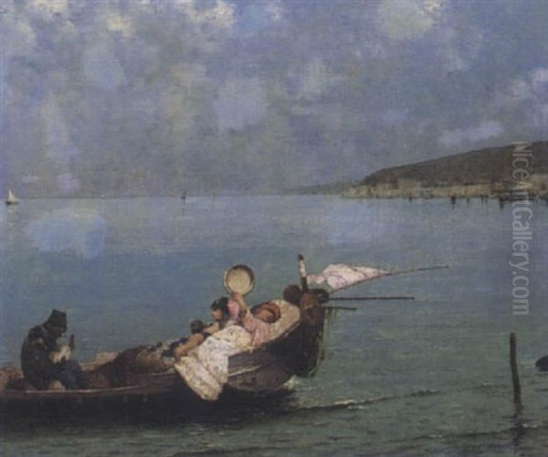 La Serenade En Barque Dans La Baie De Naples Oil Painting by Pasquale Ruggiero