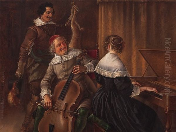 Allegory Of The Hunt And Music Oil Painting by Ludwig Sigismund Ruhl