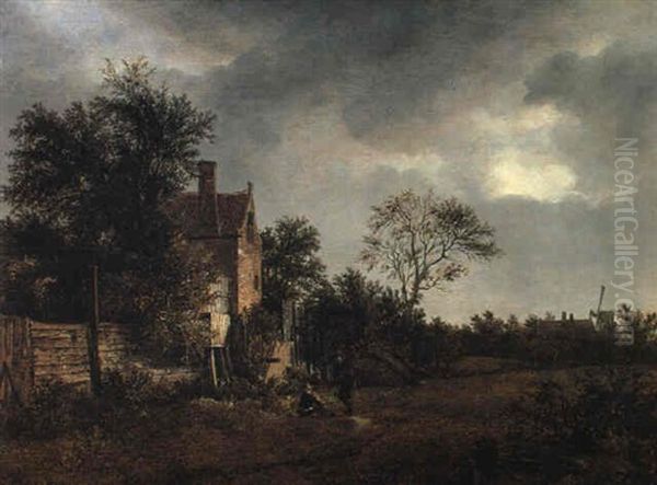 Wooded Landscape With Travellers Resting By A Cottage Oil Painting by Isaak van Ruisdael