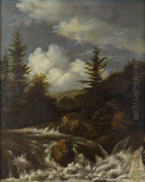 Mountain Landscape With Waterfall Oil Painting by Jacob Van Ruisdael