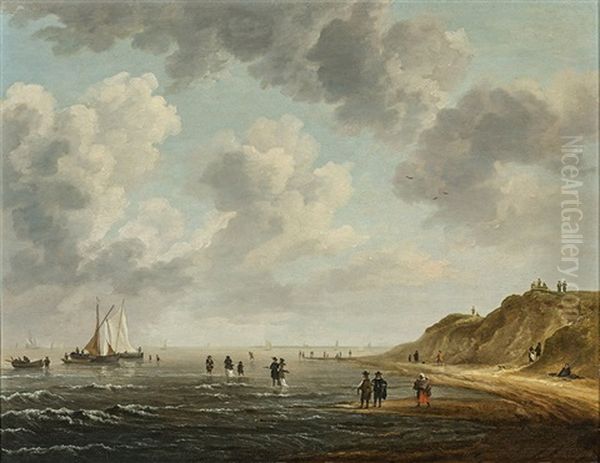 Beachscape With Dunes, Boats And Figures Oil Painting by Jacob Van Ruisdael