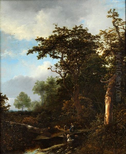 Waldlandschaft Mit Hirten Und Herde Oil Painting by Jacob Van Ruisdael