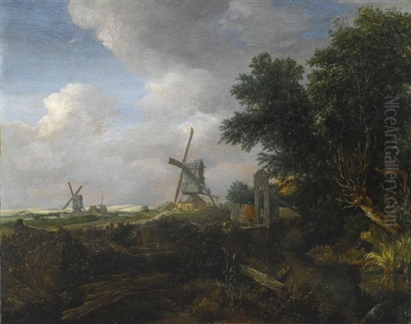 A Landscape With Windmills Oil Painting by Jacob Van Ruisdael