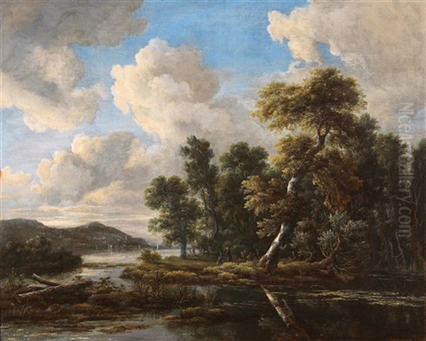 River Landscape With Wooded Banks Oil Painting by Jacob Van Ruisdael