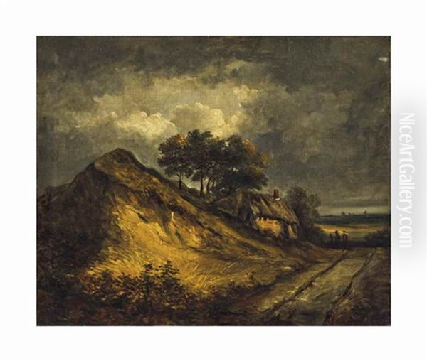 Dune Landscape With Cottage And Figures Walking Along A Path Oil Painting by Jacob Van Ruisdael