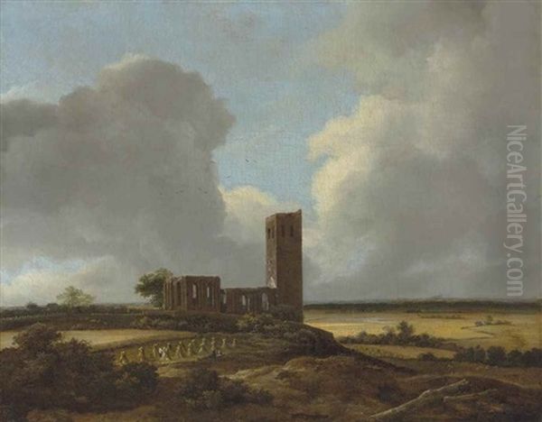 Ruins Of The Old Church At Muiderberg Oil Painting by Jacob Van Ruisdael