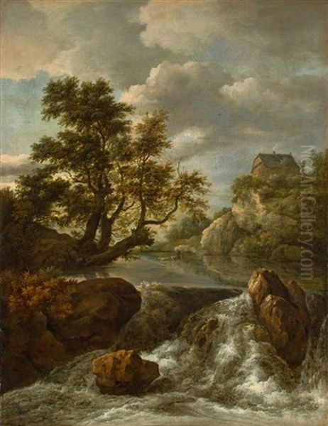 Waterfall With A Half-timbered House On A Rocky Outcrop Oil Painting by Jacob Van Ruisdael