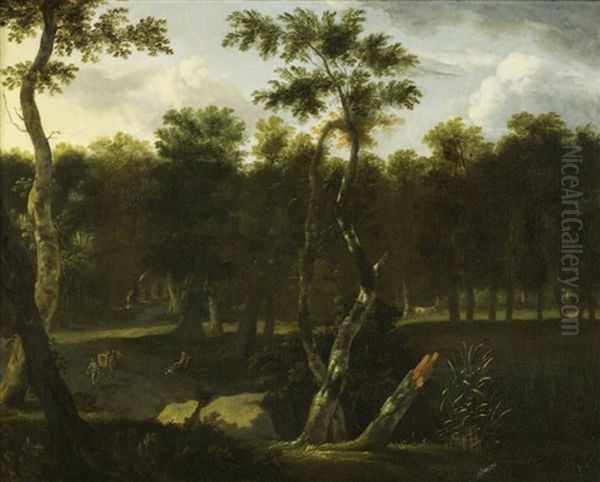 Paysage De Sous-bois Anime De Chasseurs Et De Voyageurs Oil Painting by Jacob Van Ruisdael