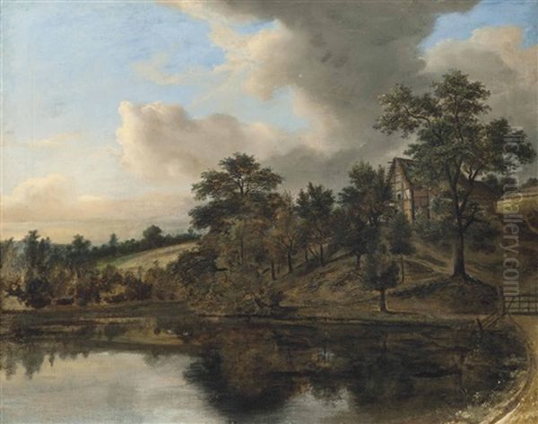 A Wooded Landscape With A Cottage By A Lake Oil Painting by Jacob Van Ruisdael