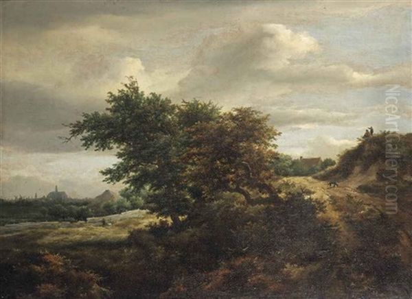 A Path On A Wooded Rise, Haarlem In The Distance Oil Painting by Jacob Van Ruisdael